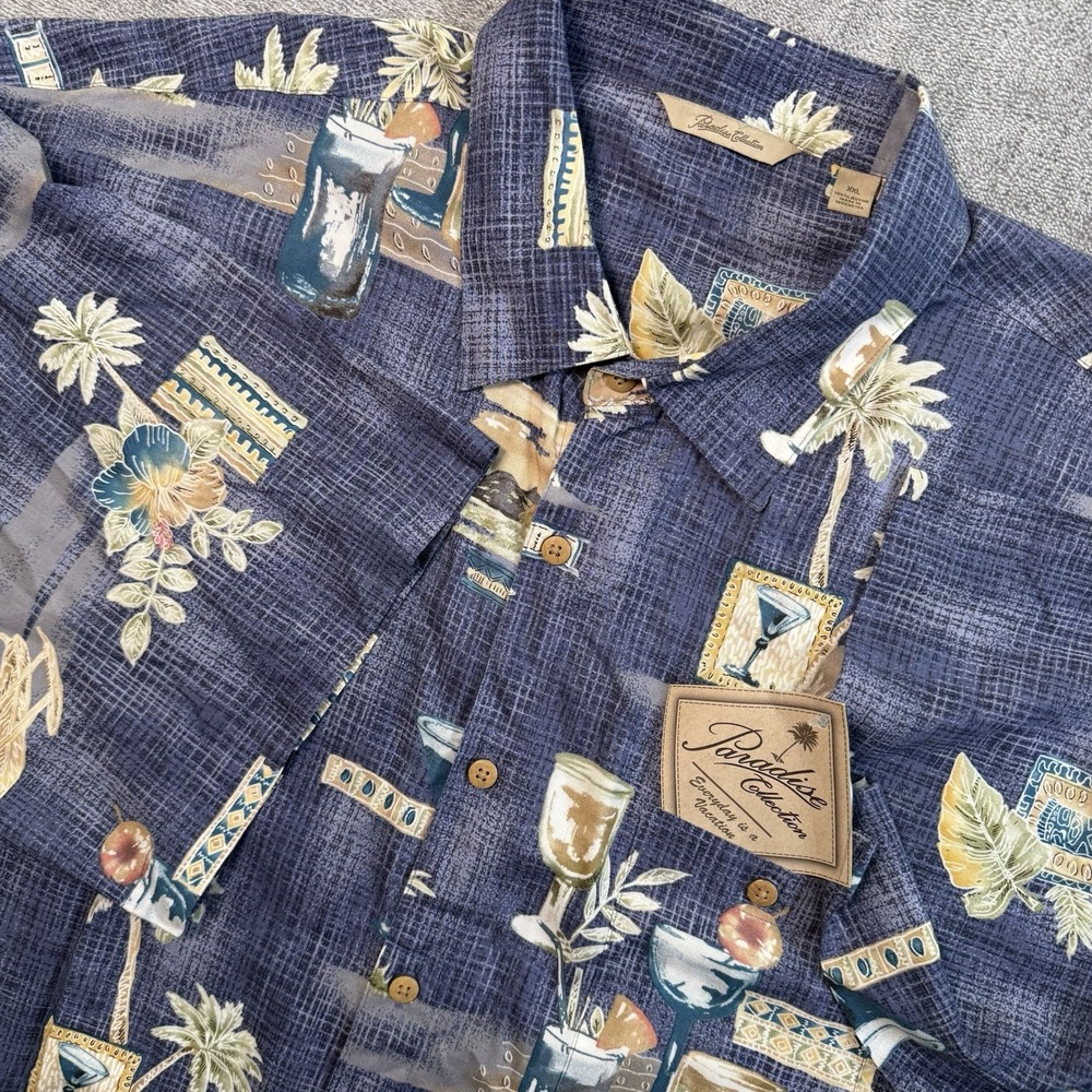 New Paradise Collection XXL Hawaiian Shirt Camp Tropical Beach Cocktail Print‎